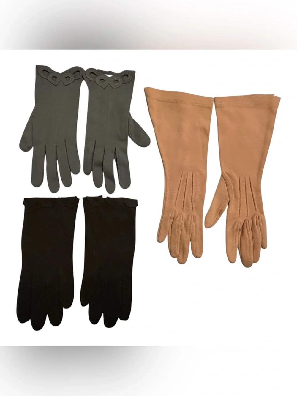Vintage Women's Gloves 16 Pairs Black Brown Blue Peach Variety Lengths